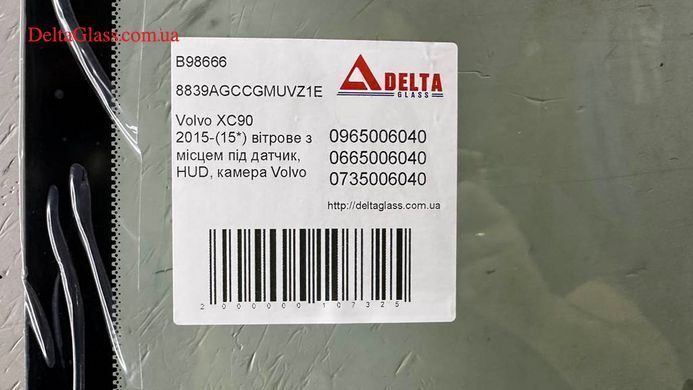 Volvo XC90 2015-(15*) вітрове з місцем під датчик, HUD, камера Volvo